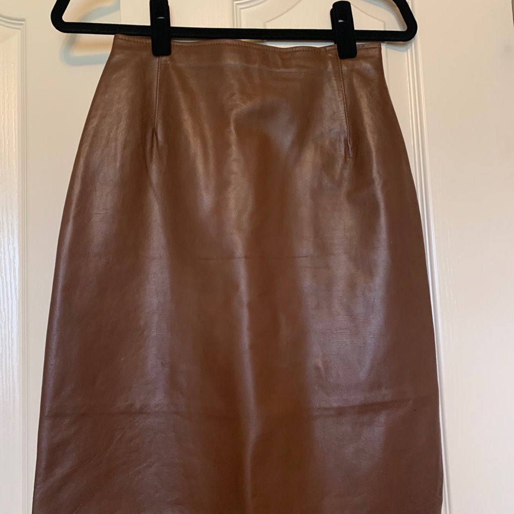 Saks Fifth Avenue Brown Leather Skirt